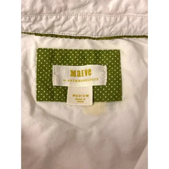 Anthropologie Shirt Medium Womens Maeve White Lemon Embroidered Button Down - Picture 7 of 8